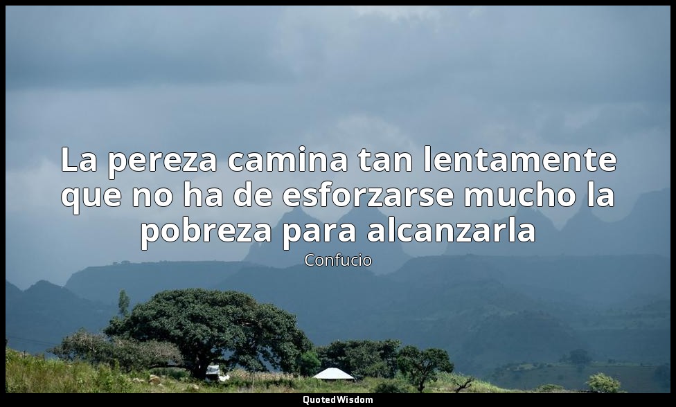 La pereza camina tan lentamente que no ha de esforzarse mucho la pobreza para al — Confucio