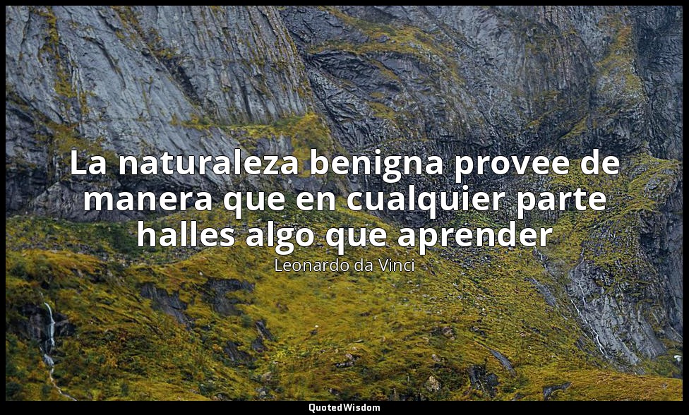 La naturaleza benigna provee de manera que en cualquier parte halles algo que ap — Leonardo da Vinci