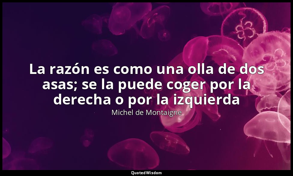La razón es como una olla de dos asas; se la puede coger por la derecha o por la — Michel de Montaigne
