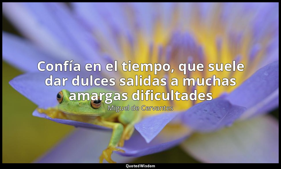 Confía en el tiempo, que suele dar dulces salidas a muchas amargas dificultades — Miguel de Cervantes