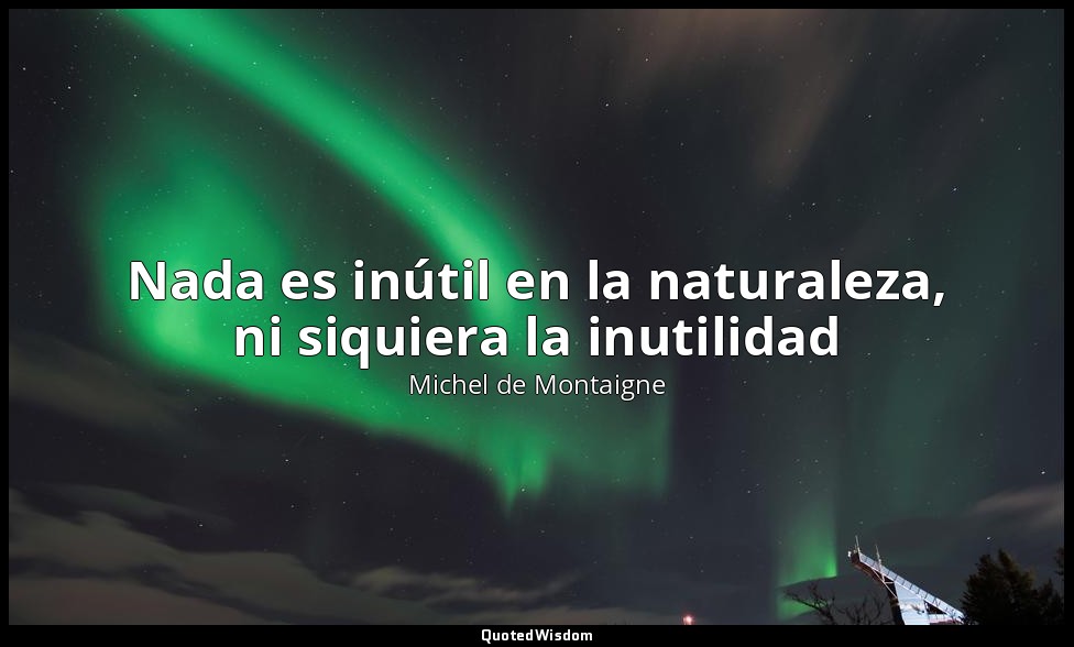 Nada es inútil en la naturaleza, ni siquiera la inutilidad — Michel de Montaigne