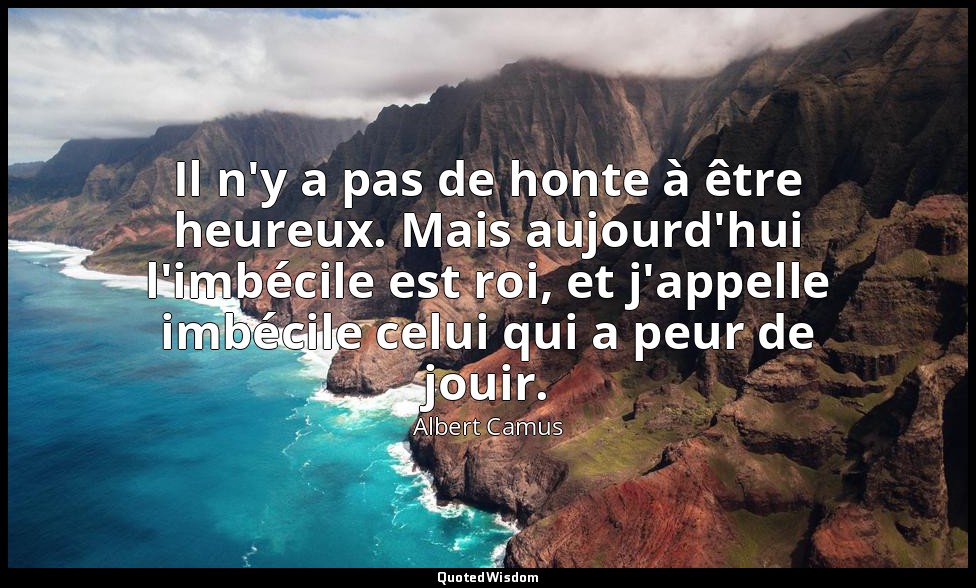 Il n'y a pas de honte à être heureux. Mais aujourd'hui l'imbécile est roi, et j' — Albert Camus