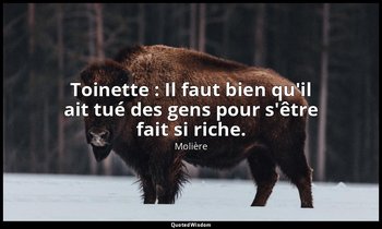 Toinette : Il faut bien qu'il ait tué des gens pour s'être fait si riche. — Molière