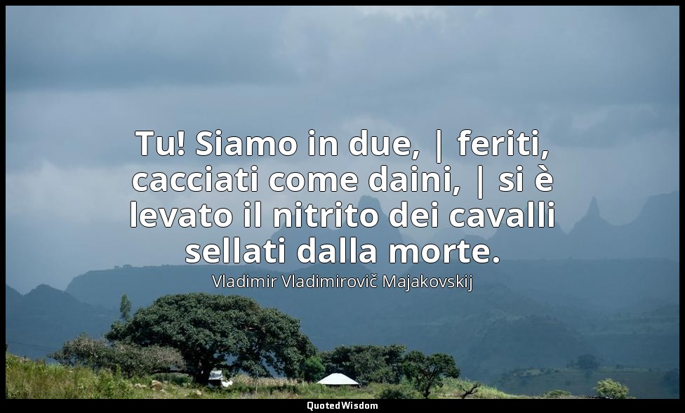 Tu! Siamo in due, | feriti, cacciati come daini, | si è levato il nitrito dei ca — Vladimir Vladimirovič Majakovskij