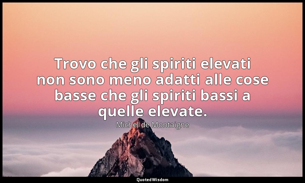 Trovo che gli spiriti elevati non sono meno adatti alle cose basse che gli spiri — Michel de Montaigne