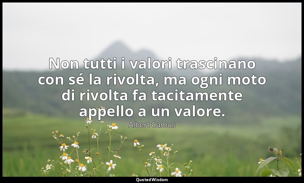 Non tutti i valori trascinano con sé la rivolta, ma ogni moto di rivolta fa taci — Albert Camus