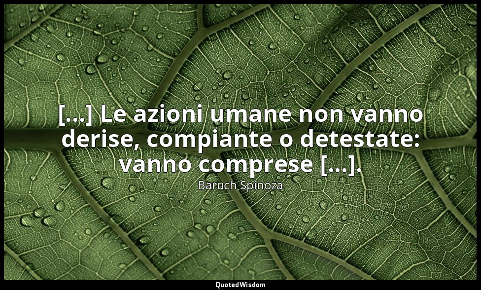 [...] Le azioni umane non vanno derise, compiante o detestate: vanno comprese [. — Baruch Spinoza