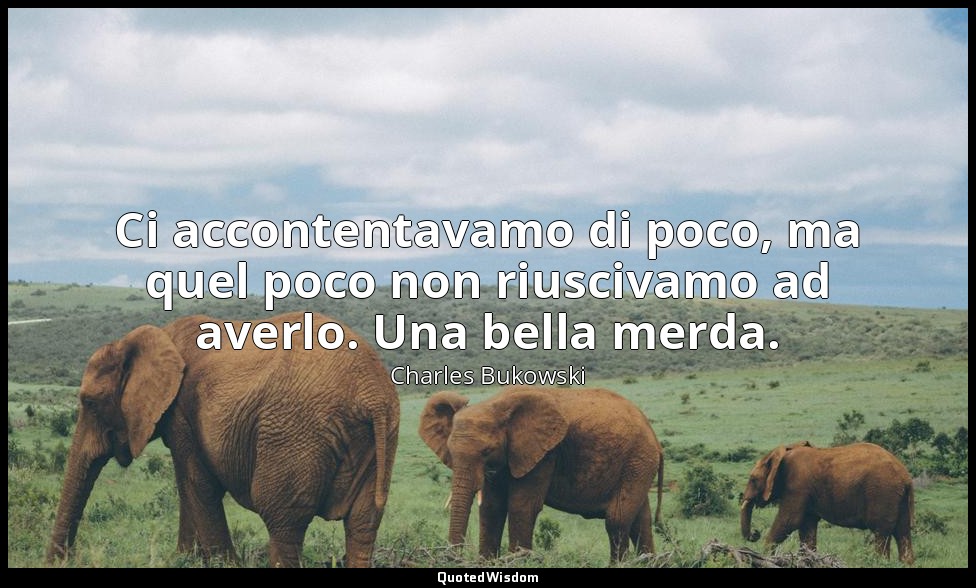 Ci accontentavamo di poco, ma quel poco non riuscivamo ad averlo. Una bella merd — Charles Bukowski