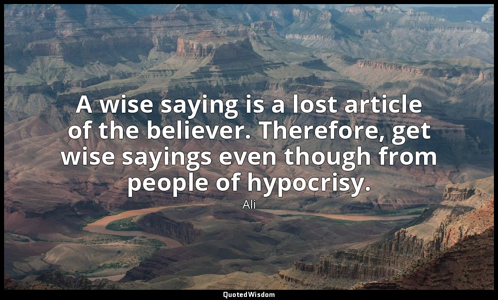 A wise saying is a lost article of the believer. Therefore, get wise sayings eve — Ali