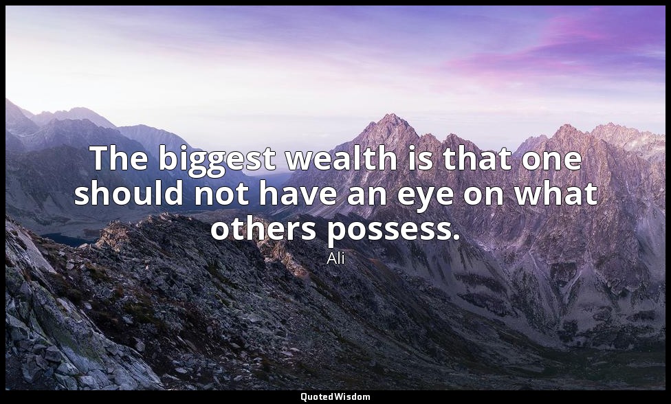 The biggest wealth is that one should not have an eye on what others possess. — Ali