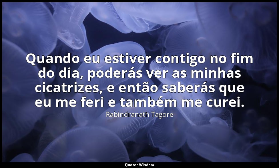 Quando eu estiver contigo no fim do dia, poderás ver as minhas cicatrizes, e ent — Rabindranath Tagore