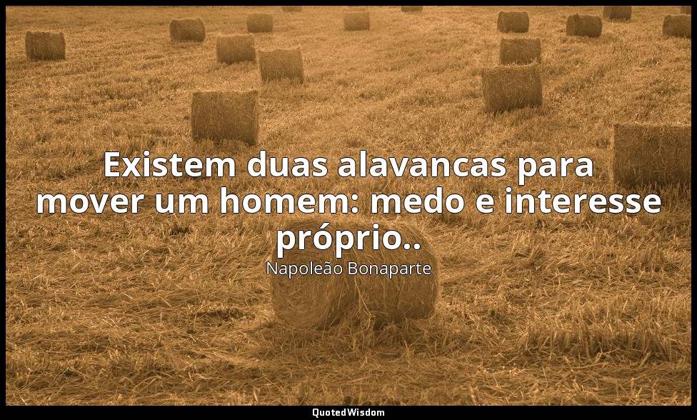 Existem duas alavancas para mover um homem: medo e interesse próprio.. — Napoleão Bonaparte