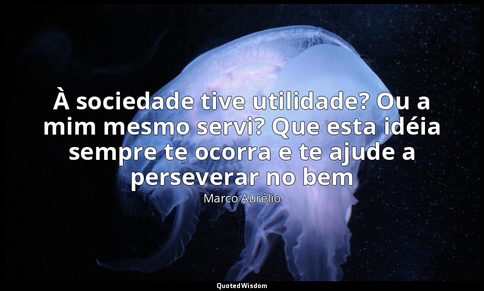 À sociedade tive utilidade? Ou a mim mesmo servi? Que esta idéia sempre te ocorr — Marco Aurélio