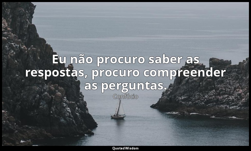 Eu não procuro saber as respostas, procuro compreender as perguntas. — Confúcio