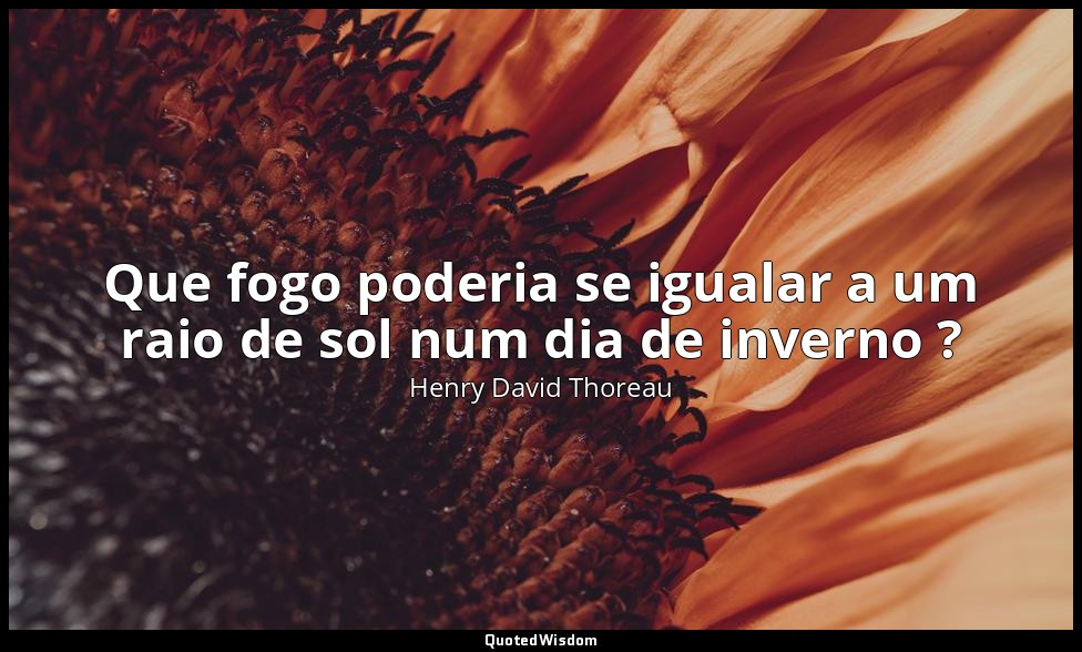 Que fogo poderia se igualar a um raio de sol num dia de inverno ? — Henry David Thoreau