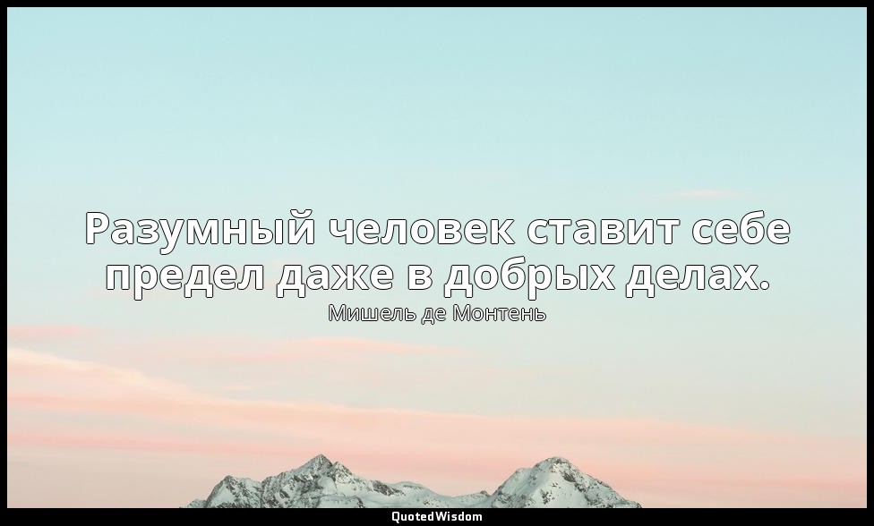 Разумный человек ставит себе предел даже в добрых делах. — Мишель де Монтень