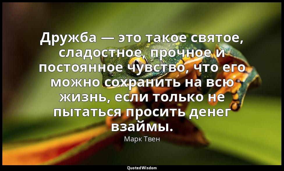 Дружба — это такое святое, сладостное, прочное и постоянное чувство, что его мож — Марк Твен