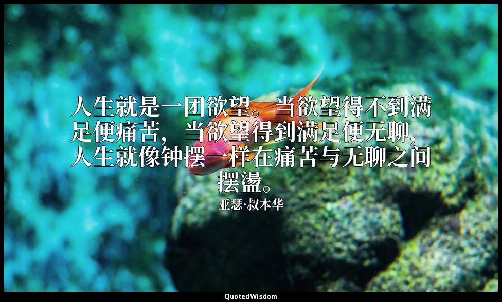 人生就是一团欲望。当欲望得不到满足便痛苦，当欲望得到满足便无聊，人生就像钟摆一样在痛苦与无聊之间摆盪。 — 亚瑟·叔本华