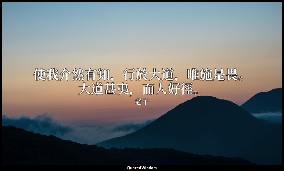 使我介然有知，行於大道，唯施是畏。大道甚夷，而人好徑。 — 老子