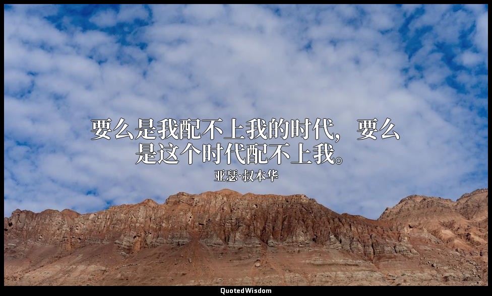 要么是我配不上我的时代，要么是这个时代配不上我。 — 亚瑟·叔本华