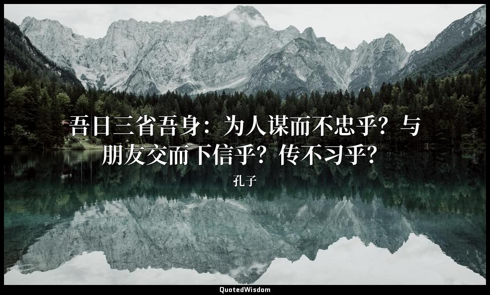 吾日三省吾身：为人谋而不忠乎？与朋友交而下信乎？传不习乎？ 孔子