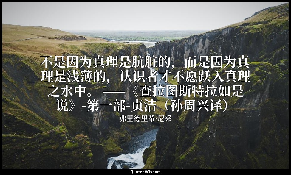 不是因为真理是肮脏的，而是因为真理是浅薄的，认识者才不愿跃入真理之水中。 ——《查拉图斯特拉如是说》-第一部-贞洁（孙周兴译） — 弗里德里希·尼采