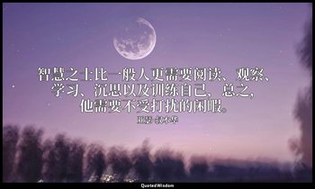智慧之士比一般人更需要阅读、观察、学习、沉思以及训练自己，总之，他需要不受打扰的闲暇。 — 亚瑟·叔本华